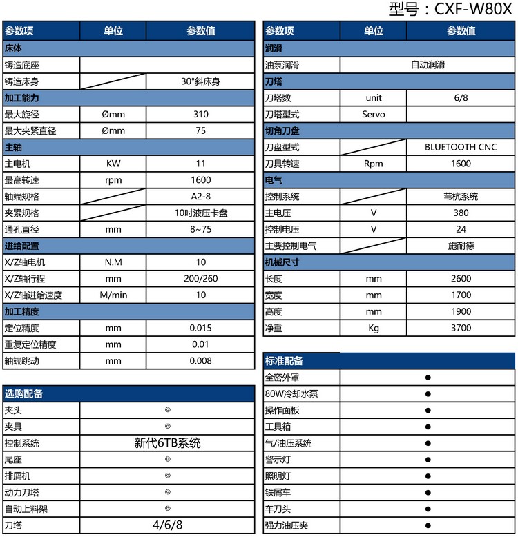 CXF-W80X数控车铣复合机床参数表